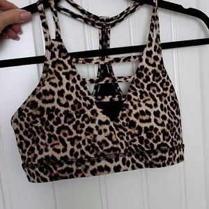 ZYIA Leopard Print Strappy Sports Bra in Tan and Black